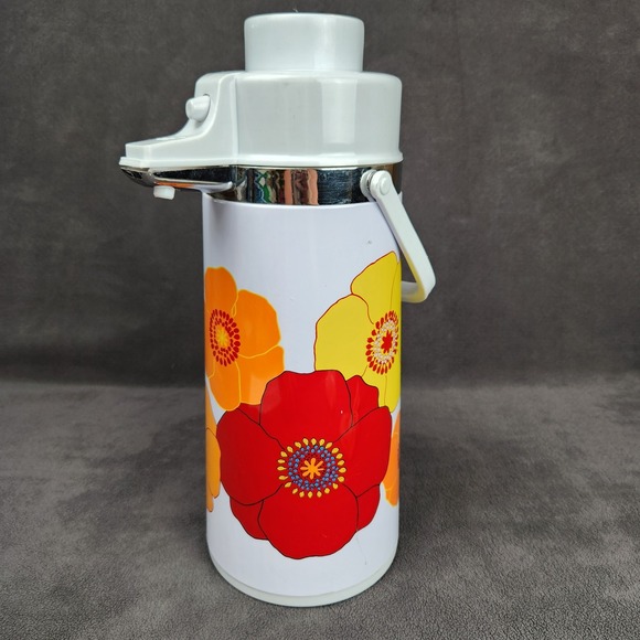 Vintage Floral Airpot Thermos Drink Dispenser Poppy Flower Power Hot Cold Server - Picture 6 of 15